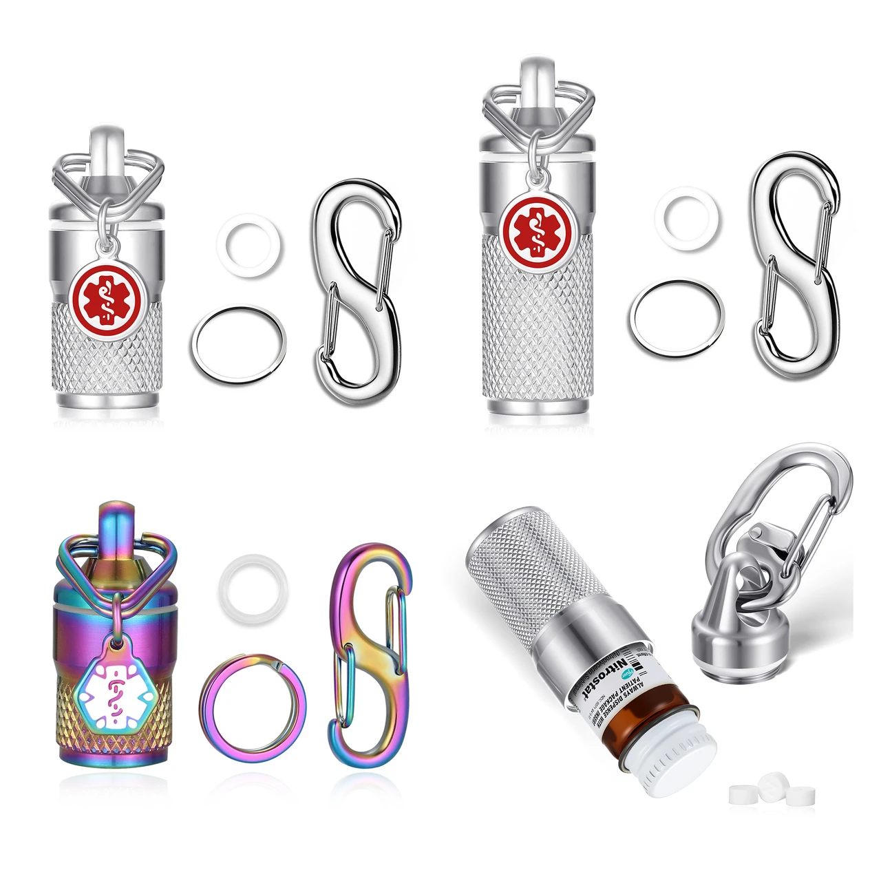 Waterproof stainless steel emergency pill holder keychain