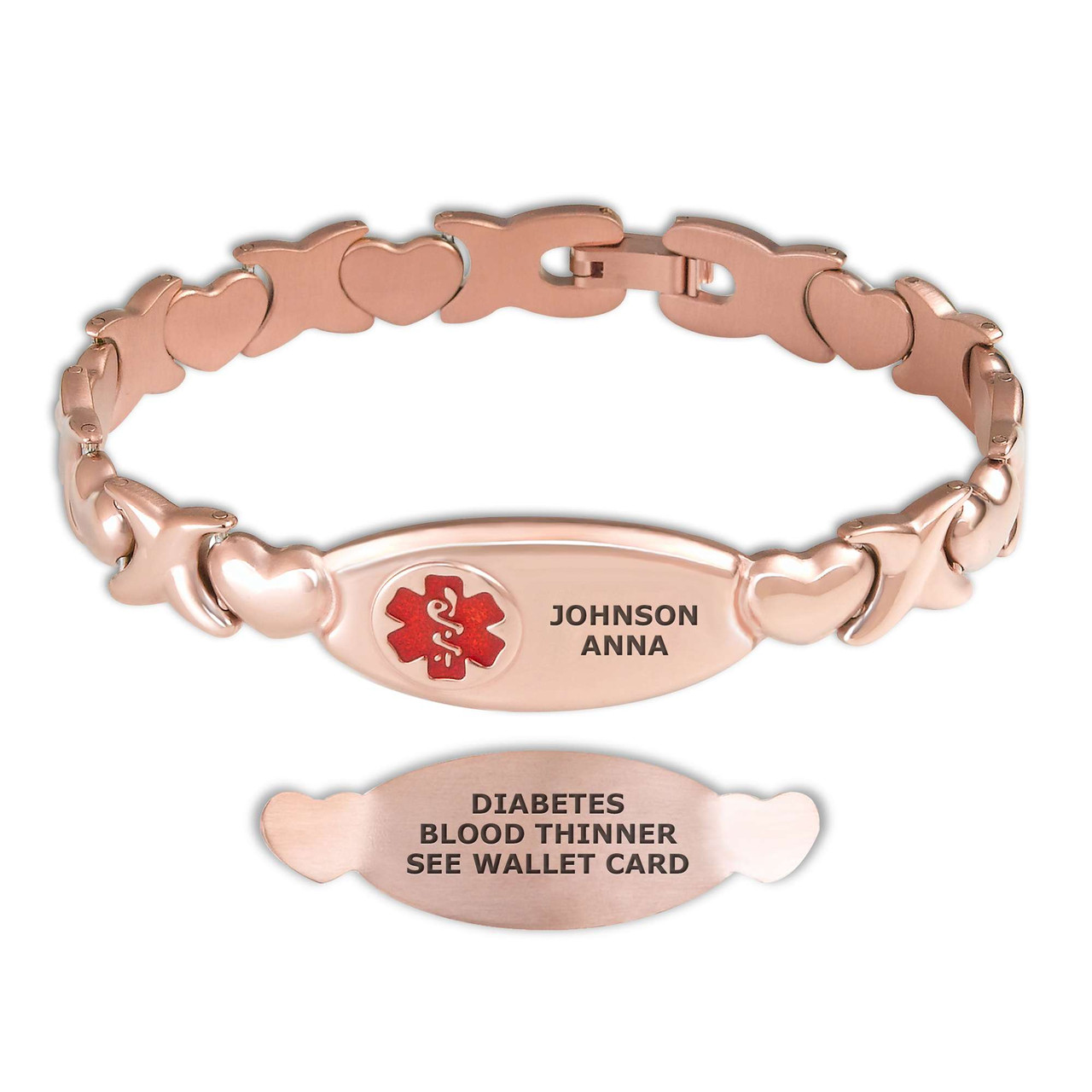 Medical ID PVD Rose Gold Hug Kiss Medical ID Bracelet