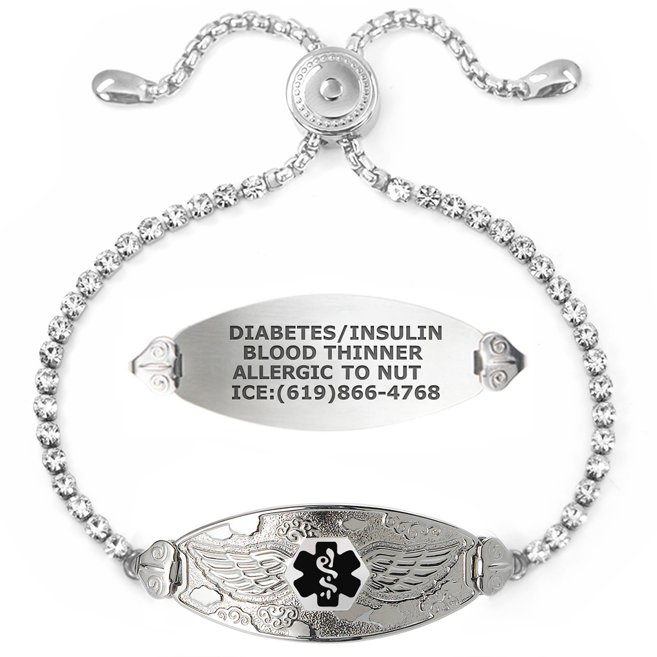 Various Styles Divoti Custom Engraved Lovely Filigree Medical Alert Bracelet for Women w/Adjustable Easy-on Chain & Free Engraving 