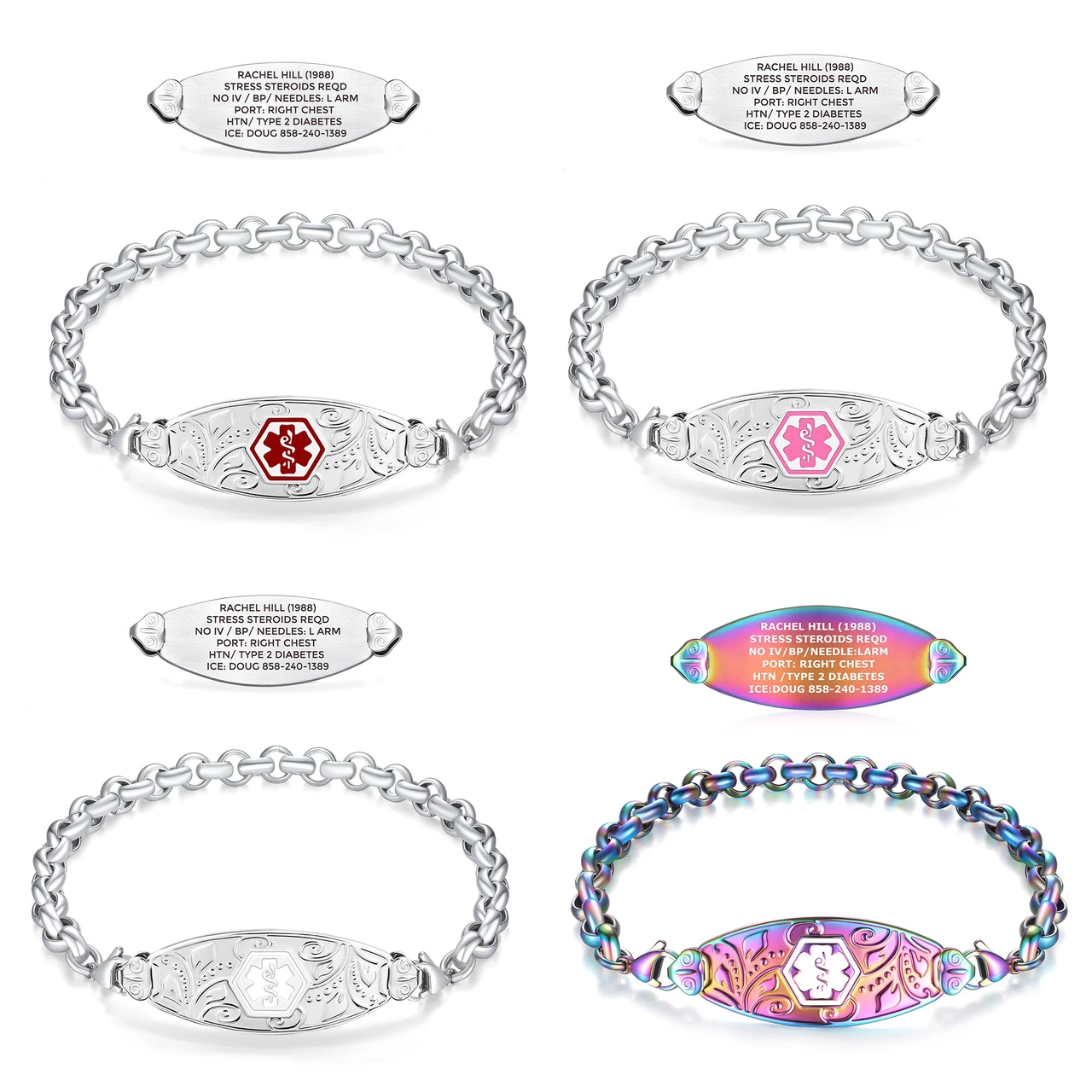 Lovely filigree elegant rolo medical ID bracelet