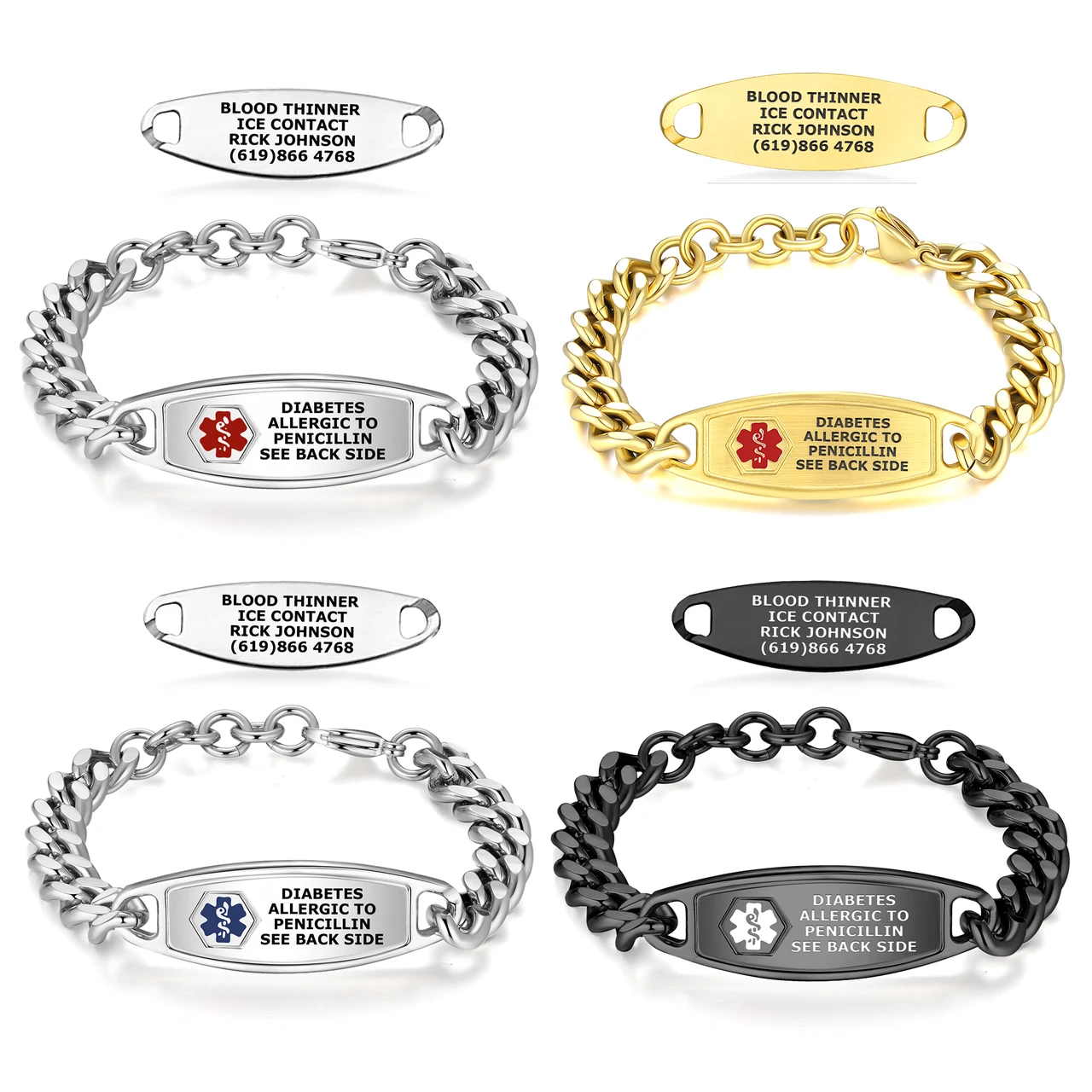 Steelman adjustable curb chain medical ID bracelet