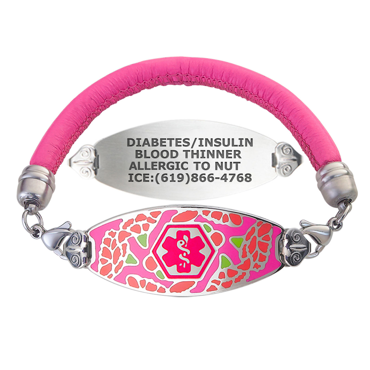 Leather medical store alert bracelets