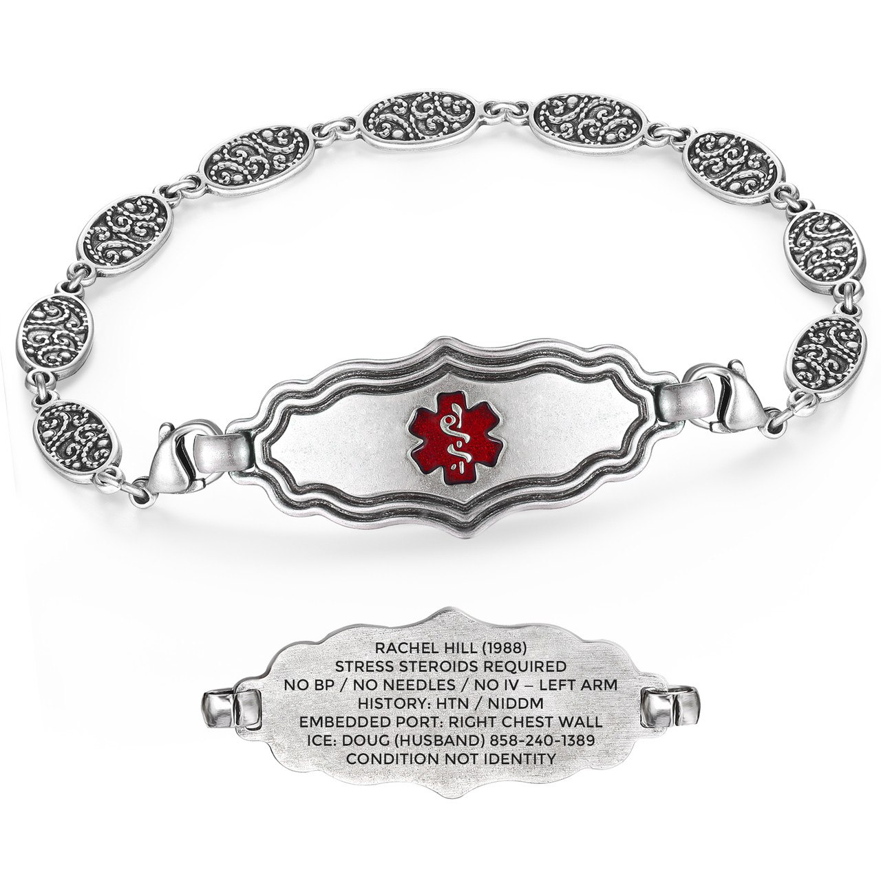 Medical ID - Heritage Silver Classic Filigree Medical ID Bracelet