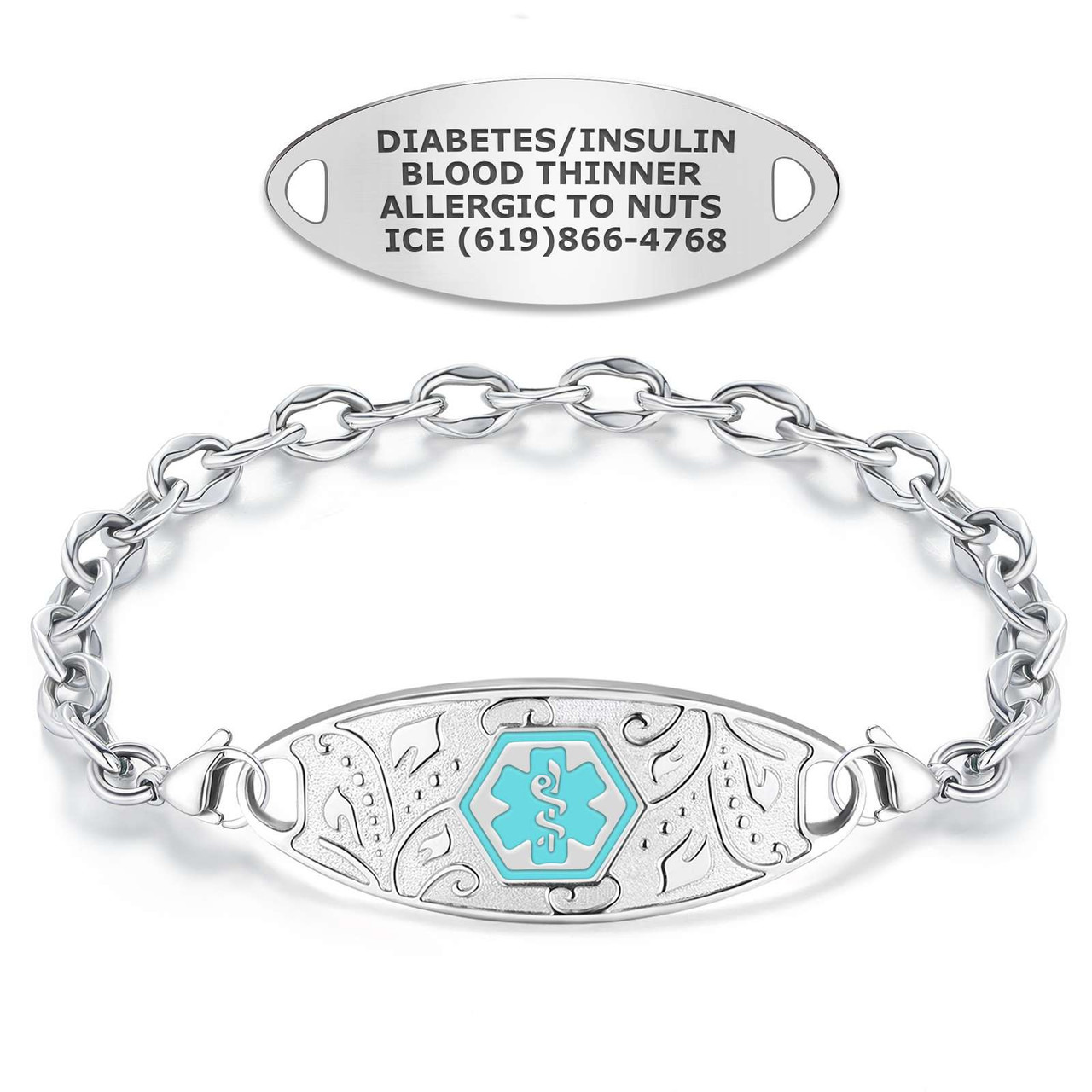 Medical ID - Lovely Filigree Lip Link Medical ID Bracelet