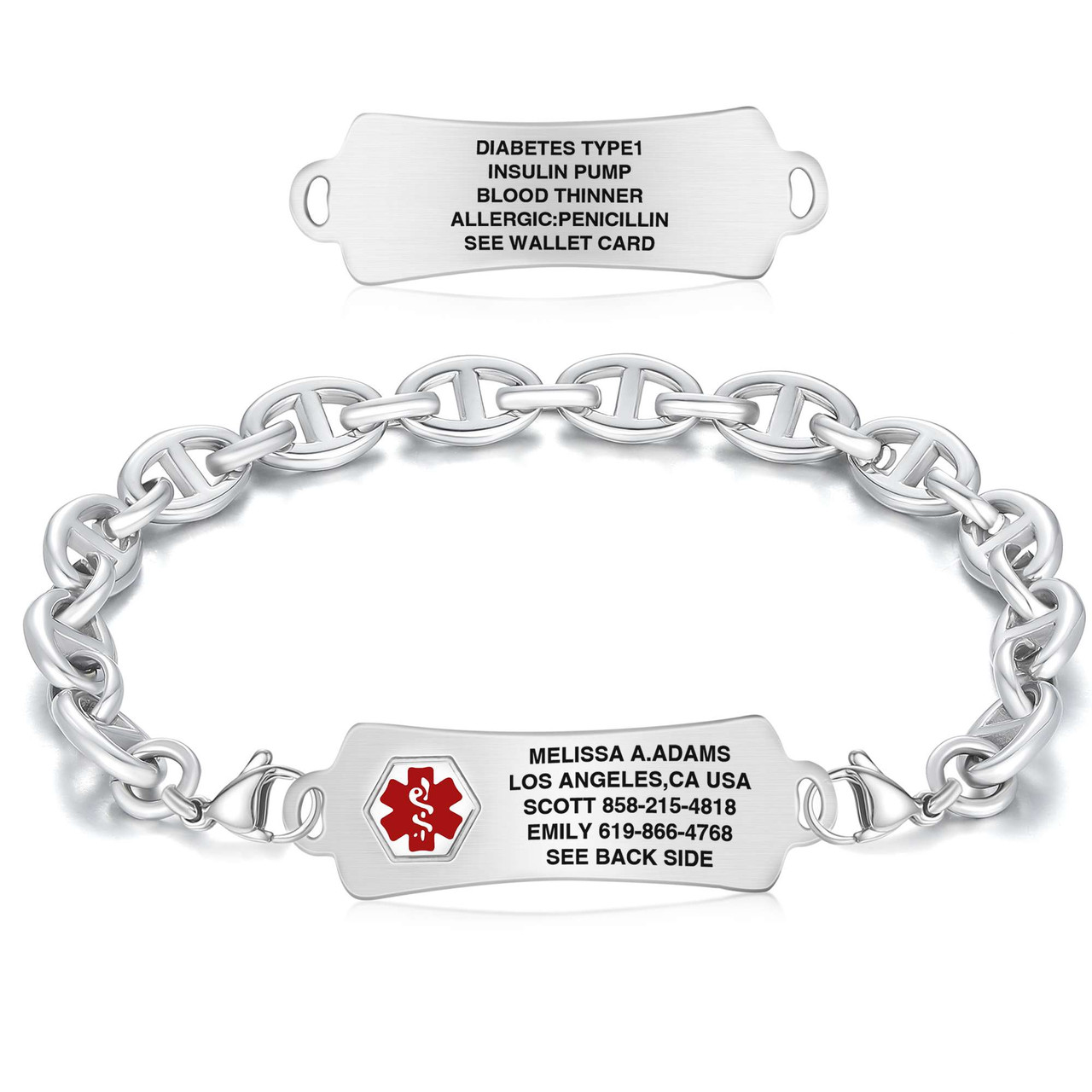 Medical ID - Rect H-Link Medical ID Bracelet