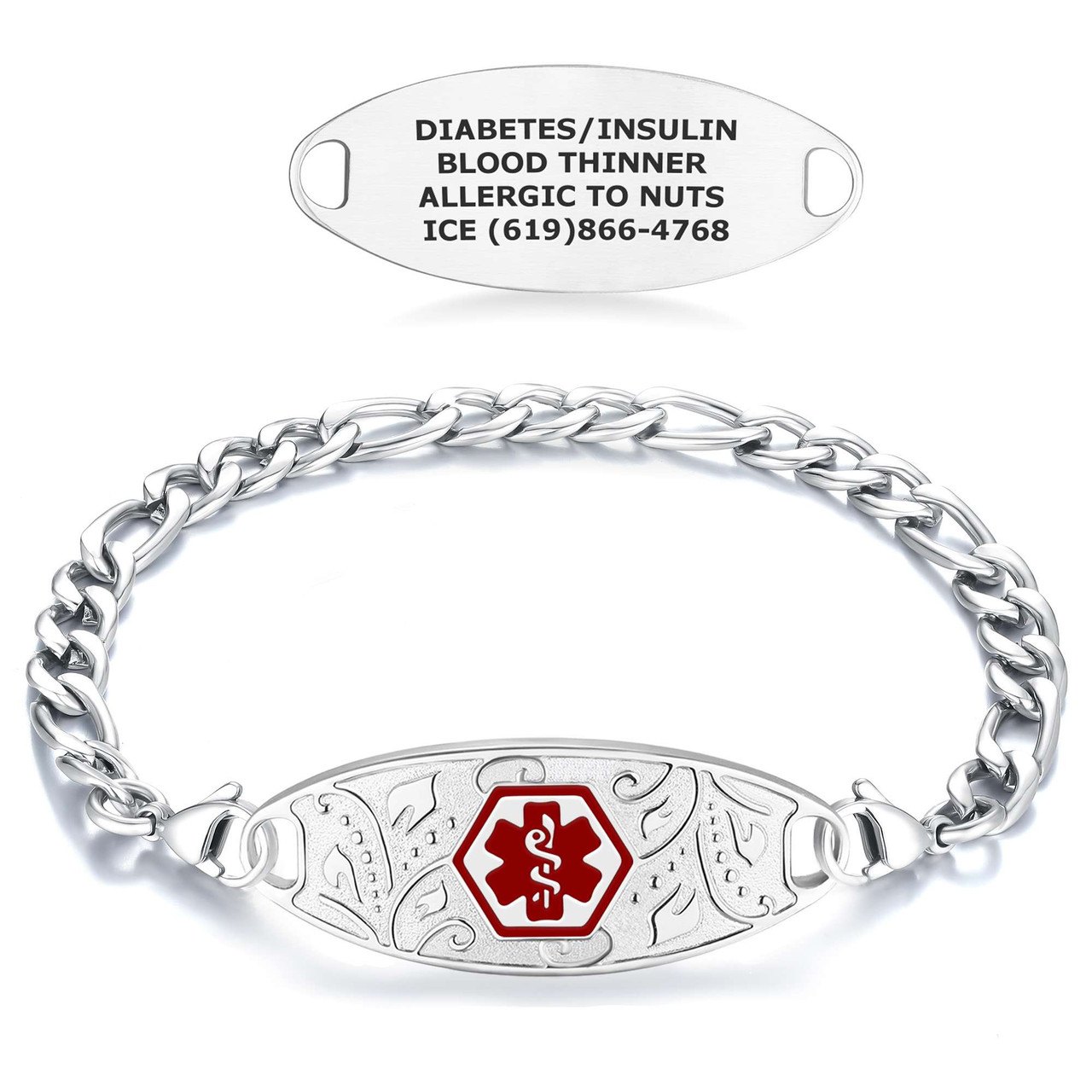 あいう Medical ID - Pure Titanium Compact Filigree Figaro-Link Medical ID