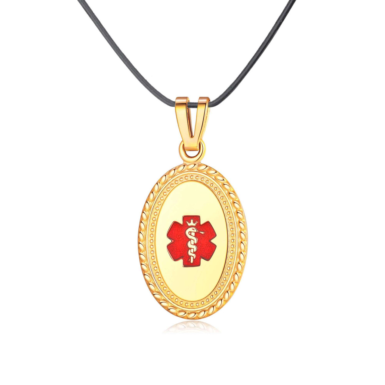 Medical ID 20-Inch Premier Gold/Rose-Gold Disc Leather Cord