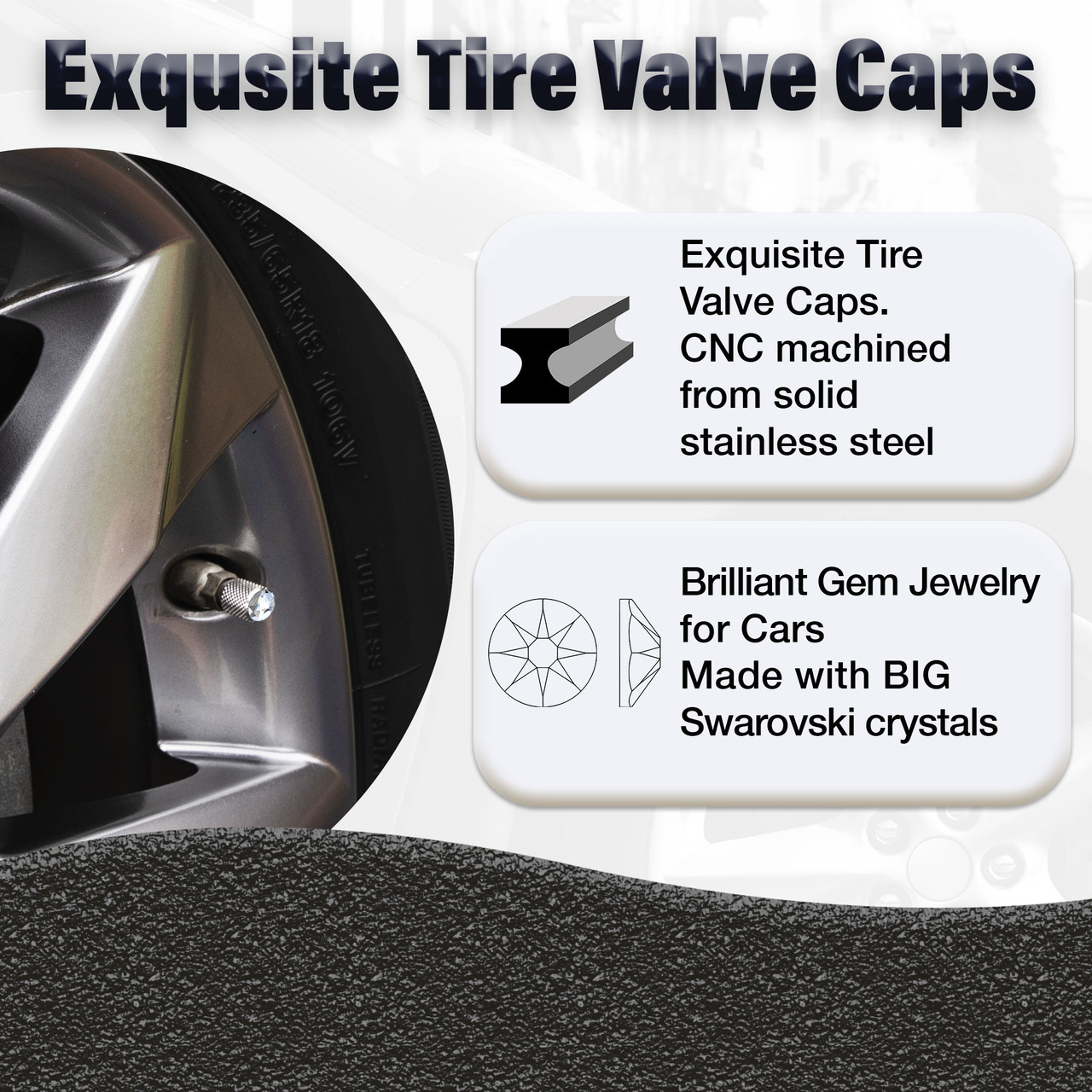 Rhinestone Bling Tire Air Valve Stem Caps, Crystal Car Decoration for - 4