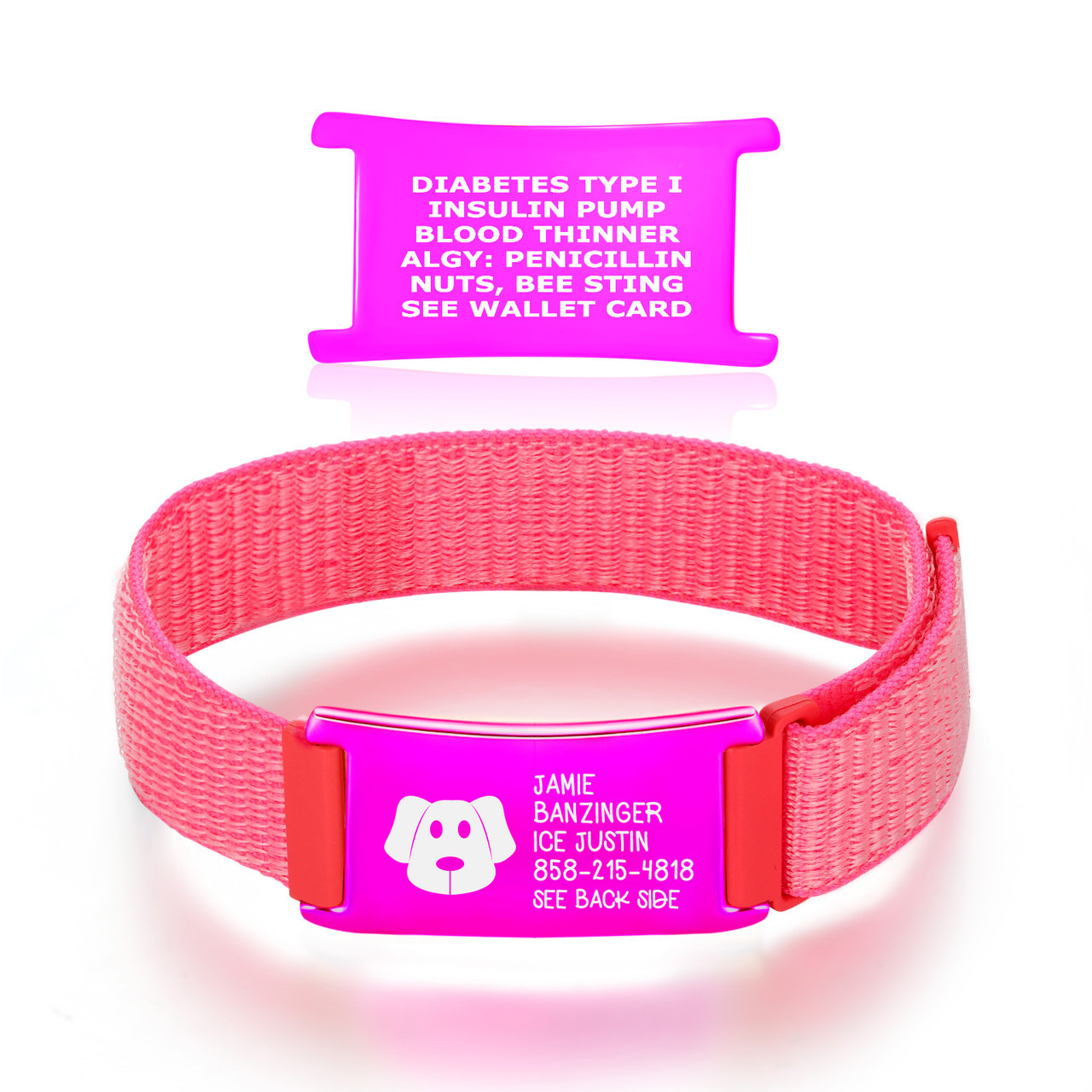 Medical ID - Hot Pink Woven Loop Medical ID Bracelet with Velcro