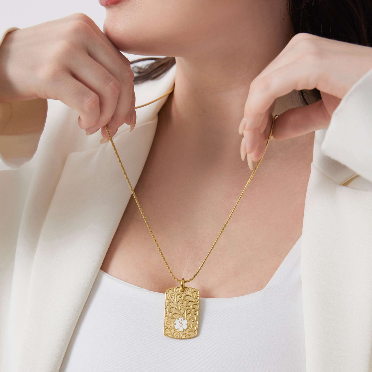 Medical ID - Filigree Medical ID Necklace with Snake Chain
