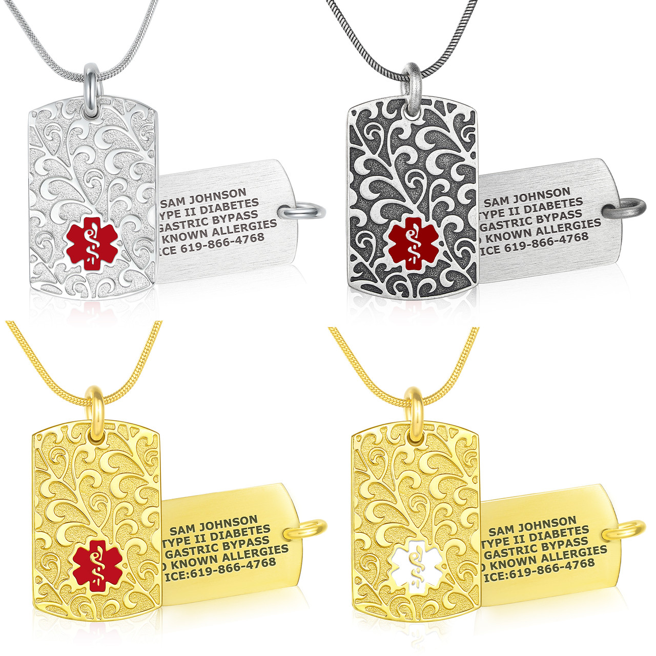 Medical ID - Filigree Medical ID Necklace with Snake Chain