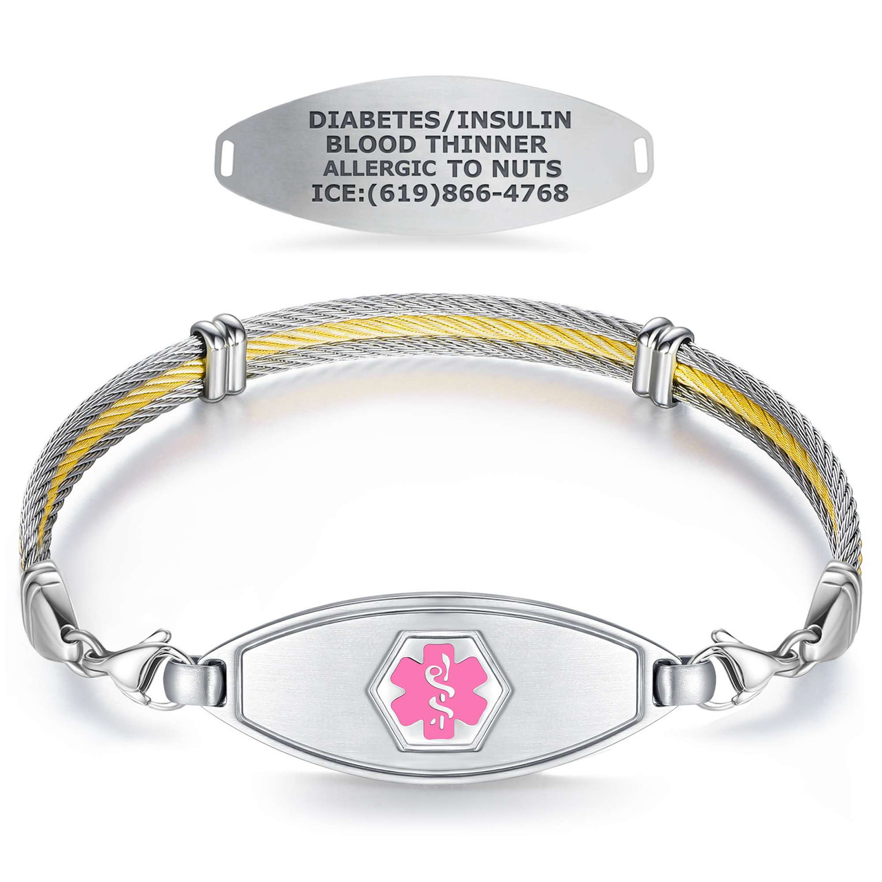 Medical ID - Matte Steel Medical ID Bracelet with Trio Cable Chain