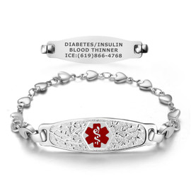 Elegant Olive and Heart Link Medical ID Bracelet - 2" Tag