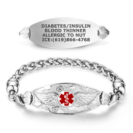 Divoti Custom Engraved Wheat Medical Alert Bracelet - Angel Wing Tag