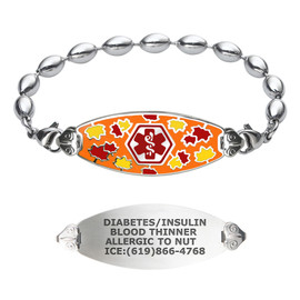 Divoti Custom Engraved Rice Bead Medical Alert Bracelet - Serene Maple Tag