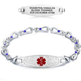 Elegant Olive and Infinity Sapphire Crystal Medical ID Bracelet, Clasp on Vertically