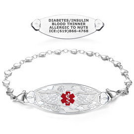 Angel Wing and Heart Link Medical ID Bracelet