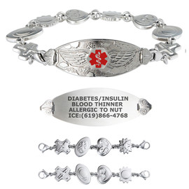 Divoti Custom Engraved Retro Reversible Medical Alert Bracelet - Angel Wing Tag