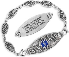 Heritage Silver Filigree Tag and Link Medical ID Bracelet