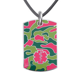 Camo Red and  20" Leather Cord Medical ID Necklace