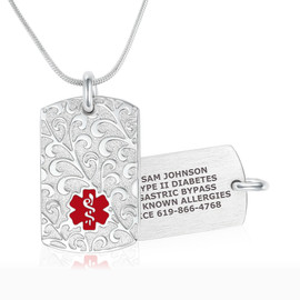 Divoti Custom Engraved Filigree Medical Alert ID Necklace, w/Snake Chain — Style