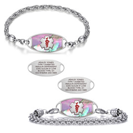 Divoti Pearl Inlay Medical Alert Bracelet - Silver Chain