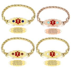 Custom Engraved Natural Stone Medical Alert ID Bracelet for Women