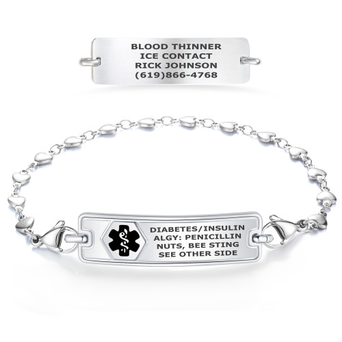 Rect Classic Tag and Heart Link Medical ID Bracelets