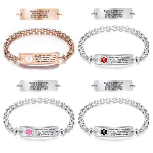 Rect Classic Elegant Rolo Medical ID Bracelet