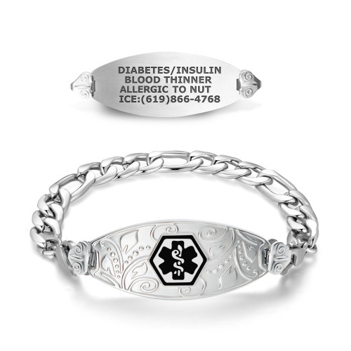 Divoti Custom Engraved Figaro Medical Alert Bracelet - Filigree Tag