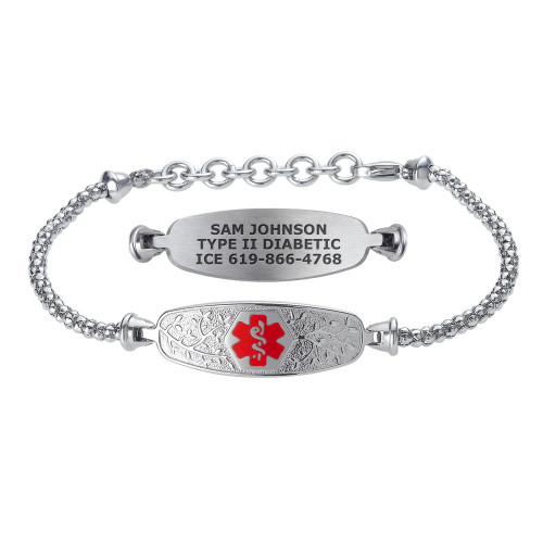 Divoti Custom Engraved Corn Medical Alert Bracelet - Elegant Olive Tag