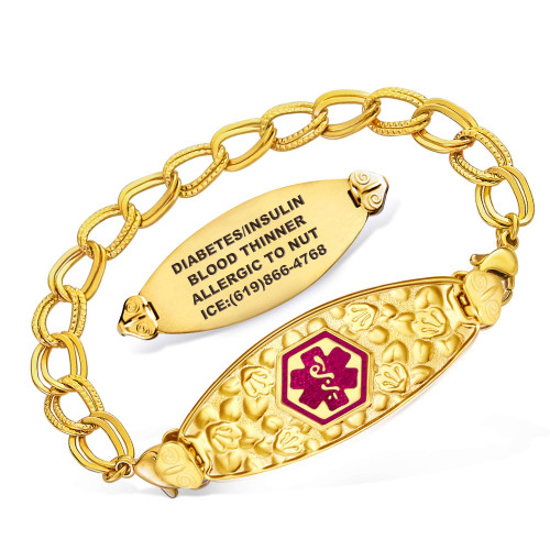 Blooming Cherry Blossom and Double Link Medical ID Bracelet, Gold Tone Blooming Cherry Blossom and Double Link Medical ID Bracelet, Gold Tone 7531 47.99 $ physical Medical Bracelets Divoti New Divoti Inc.