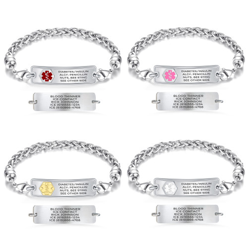 Rect Classic Wheat Chain Medical ID Bracelet