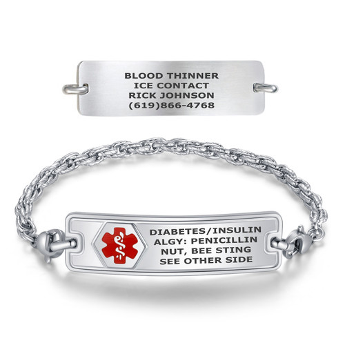 Rect Classic and Rope Chain Medical ID Bracelet