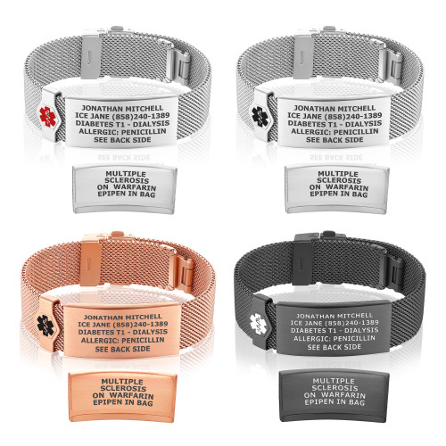 Milanese Loop Medical Alert Bracelet with Deployment Clasp (Fits Wrist Sizes 5.5-7.8")