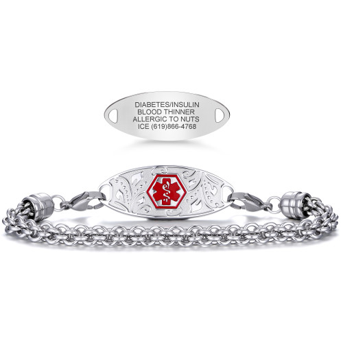 Premium Custom Engraved Medical Alert Bracelet With Double Rolo Chain
