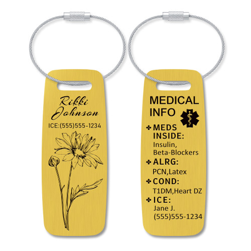 Custom Engraved Medical ID Tag: Meds Inside Medical Condition Luggage Bag
