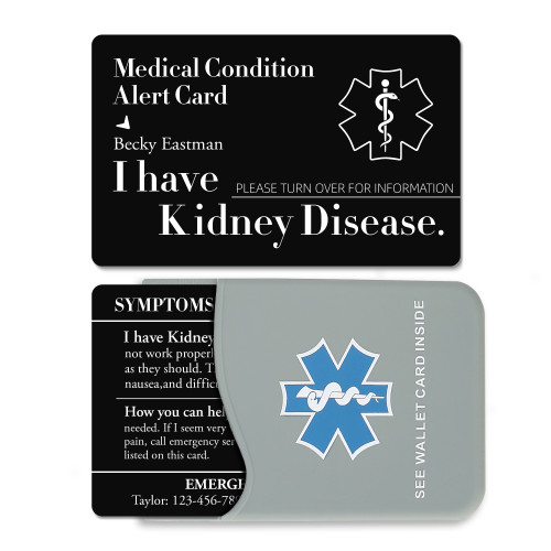 Custom Medical Alert Wallet Card With Silicone Card Holder: Asthma & Kidney Disease ID