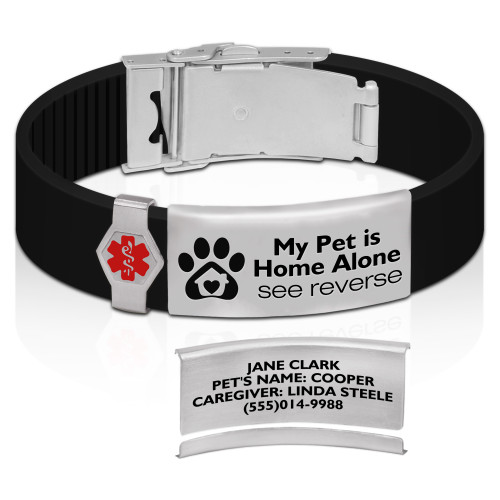 My Pet is Home Alone Emergency Bracelet | Custom Engraved Silicone Band