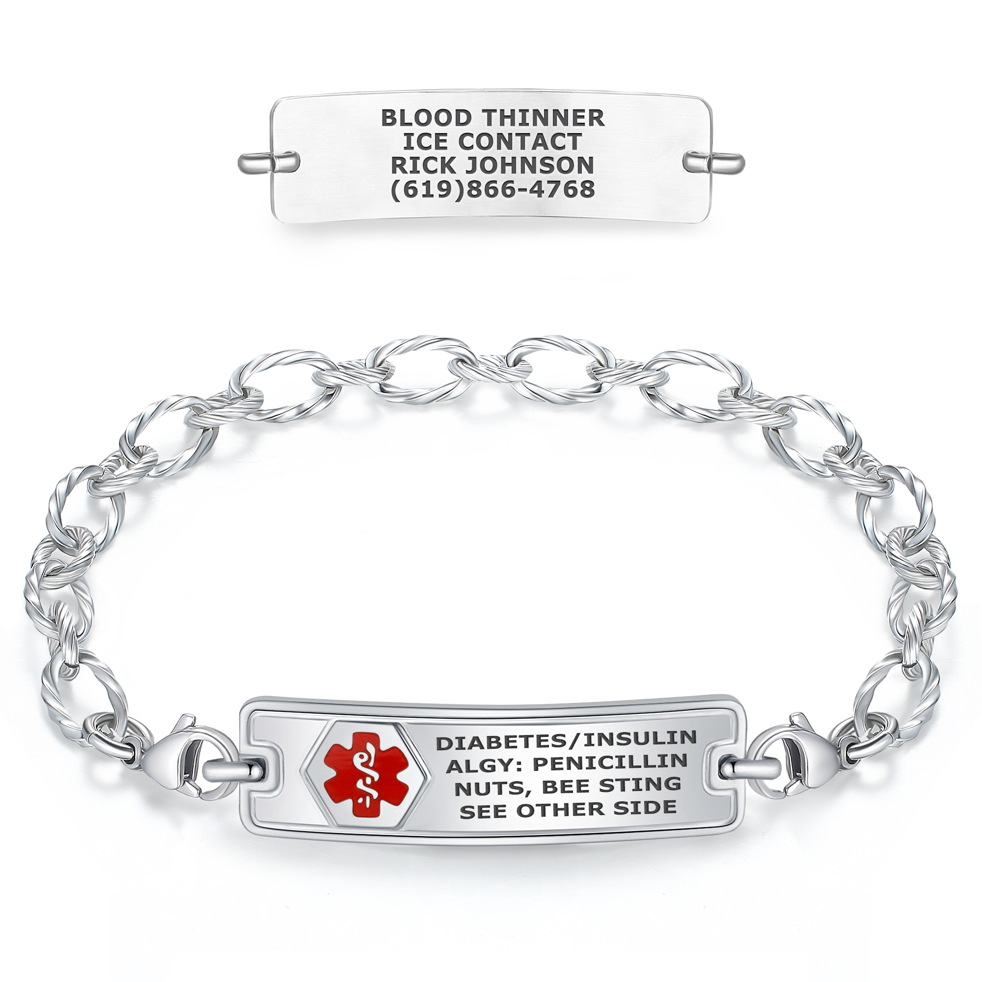 Medical ID - Rect Classic Ridged Stainless Medical ID Bracelet