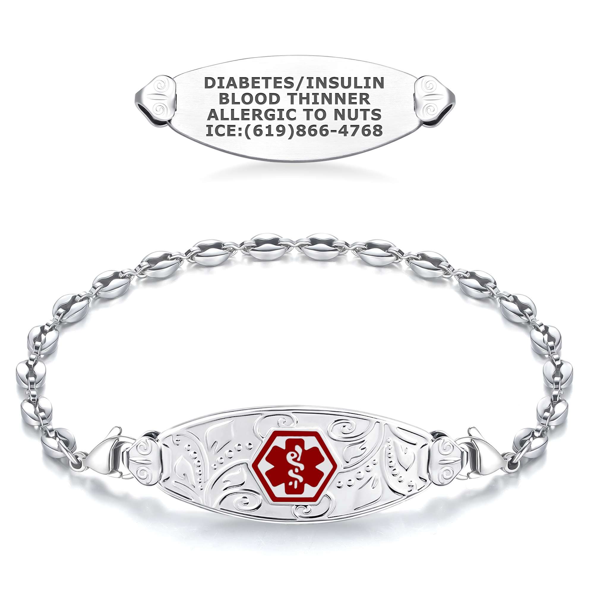 Medical ID - Lovely Filigree Anchor Link Medical ID Bracelet