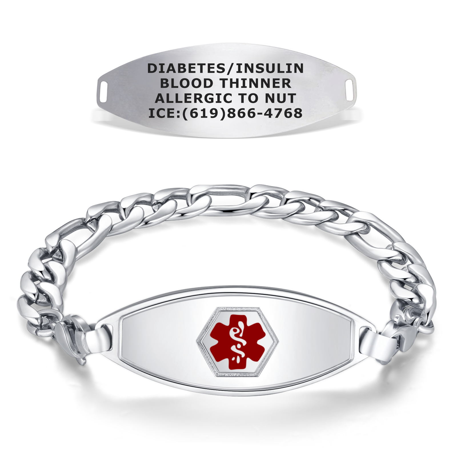 Matte Steel Emergency Medical ID Bracelets | Figaro Chain