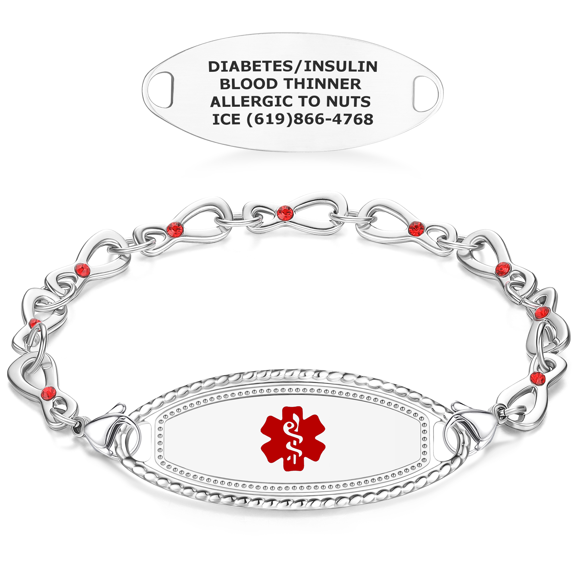 Medical ID - Premier Infinity Siam Crystal Medical ID Bracelet