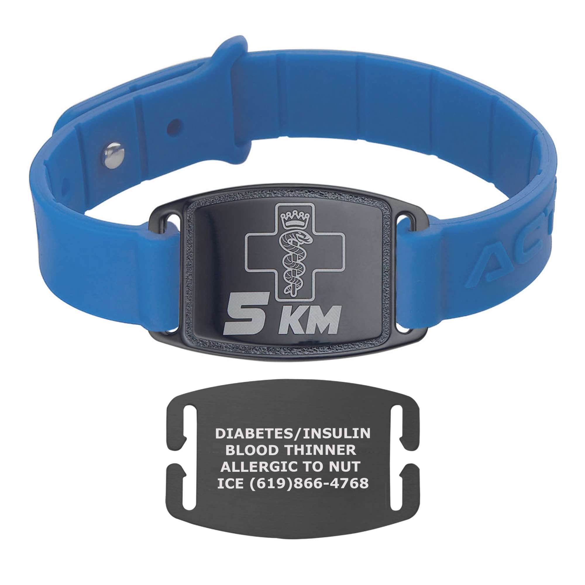 Small Silicone Sport Medical ID Bracelet with PVD Black Tag