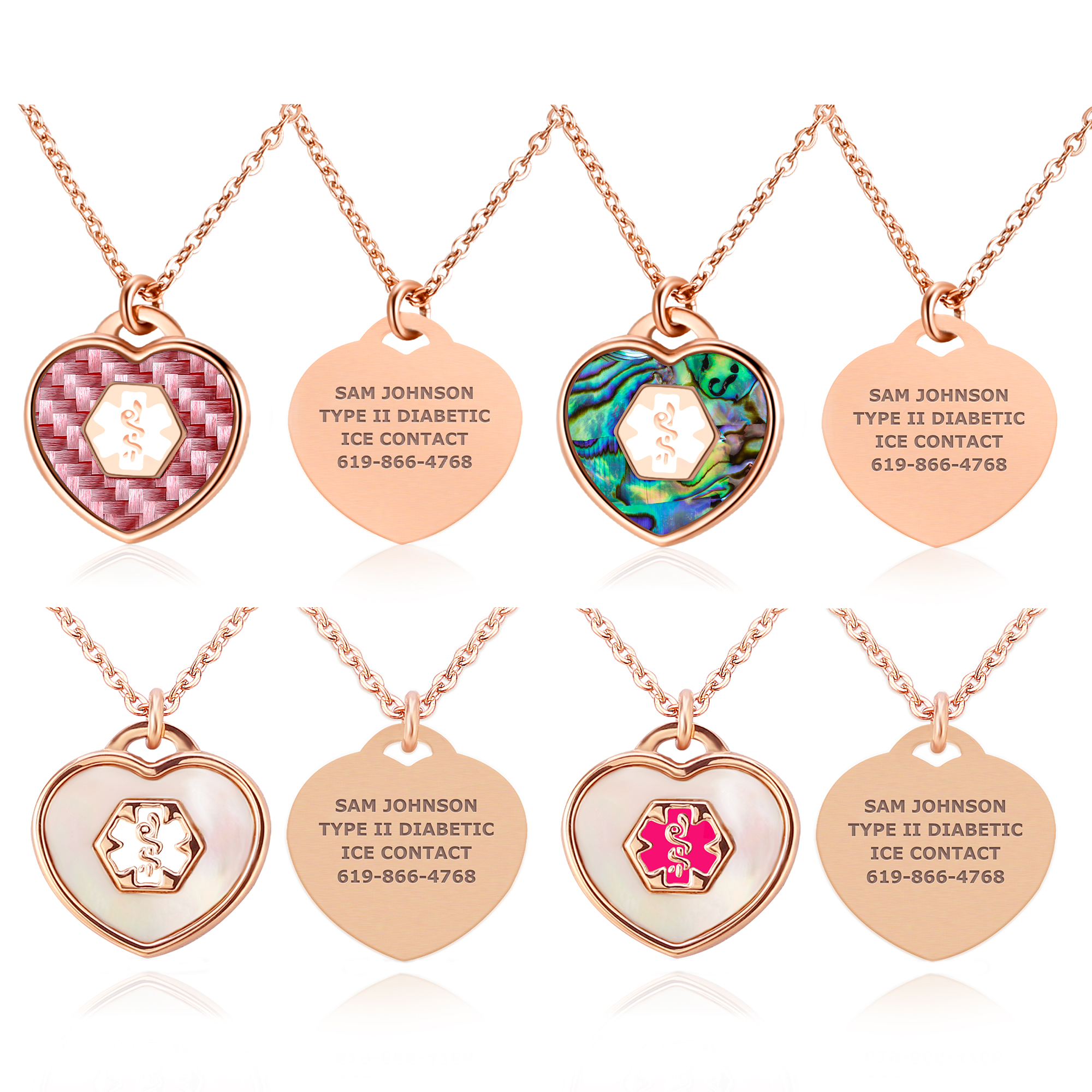 Medical ID - PVD Rose Gold Heart Shell Pearl Medical Alert ID Necklace