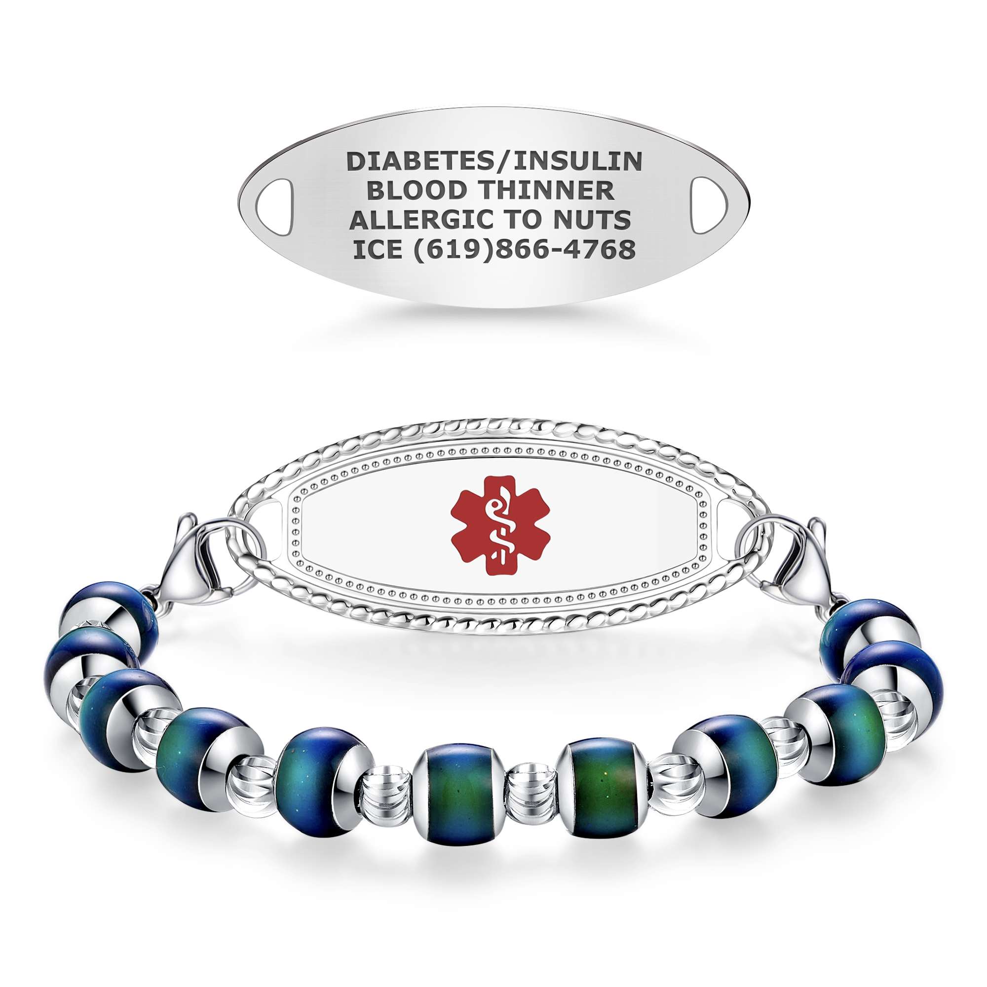 Medical ID - Color Changing Mood Beaded Medical ID Bracelet
