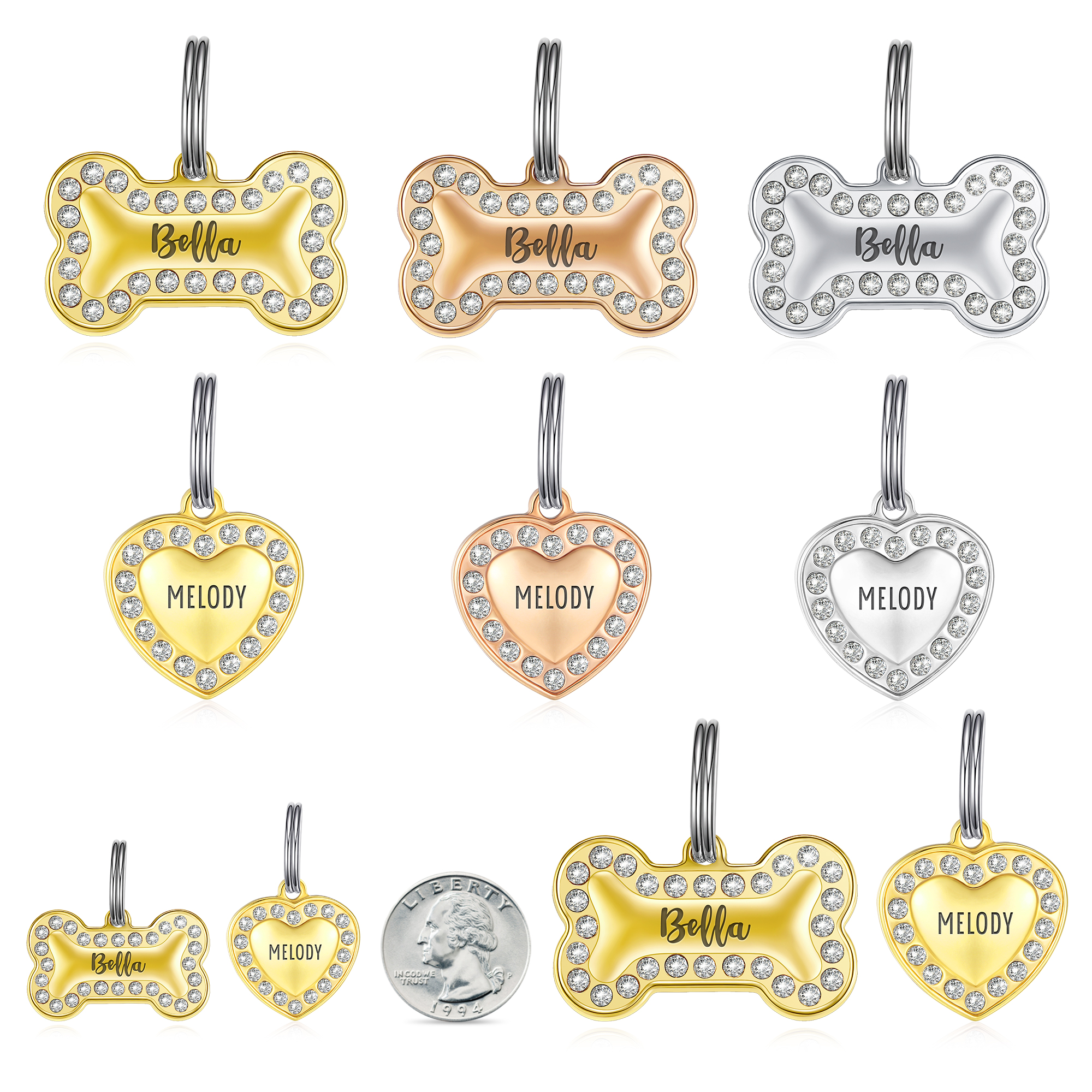 Pet ID - Personalized Stainless Steel Bling Pet ID Tags for Dogs