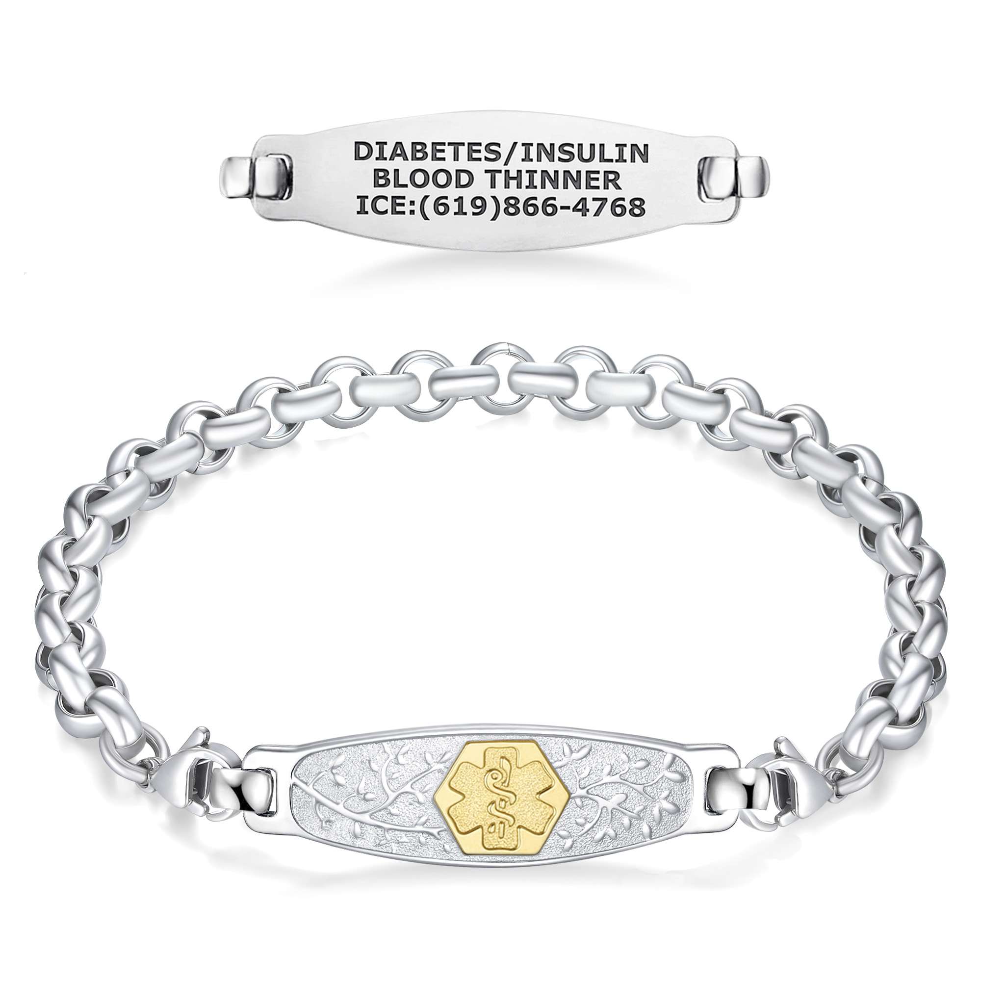 Medical ID - Olive Elegant Rolo Medical ID Bracelet