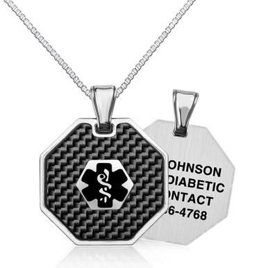 Men's carbon fiber inlay medical ID necklace
