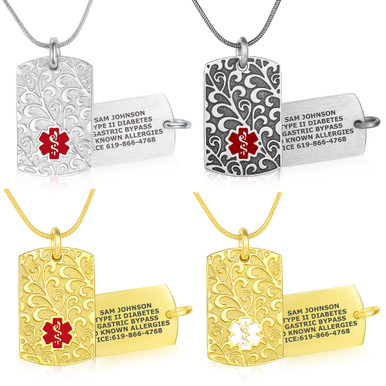 Medical ID - Filigree Medical ID Necklace with Snake Chain